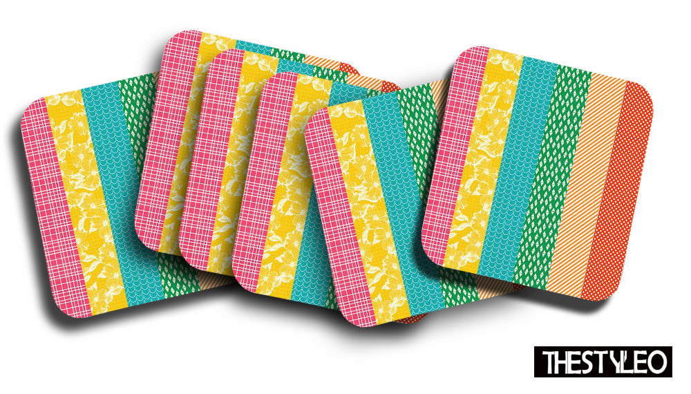 Colorful Patterns Wooden Designer Printed Square Tea Coasters (MDF Wooden, Set of 6 Pieces) Colorful Patterns Wooden Designer Printed Square Tea Coasters (MDF Wooden, Set of 6 Pieces)