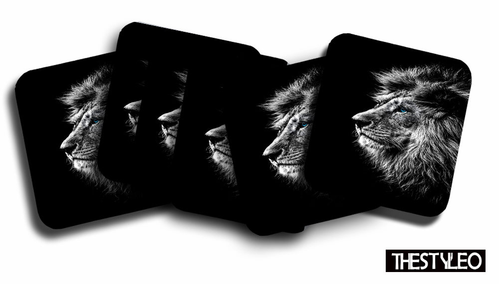 Printed Black Lion Pattern Designer Printed Square Tea Coasters (MDF Wooden, Set Of 6 Pieces Coaster) Printed Black Lion Pattern Designer Printed Square Tea Coasters (MDF Wooden, Set Of 6 Pieces Coaster)