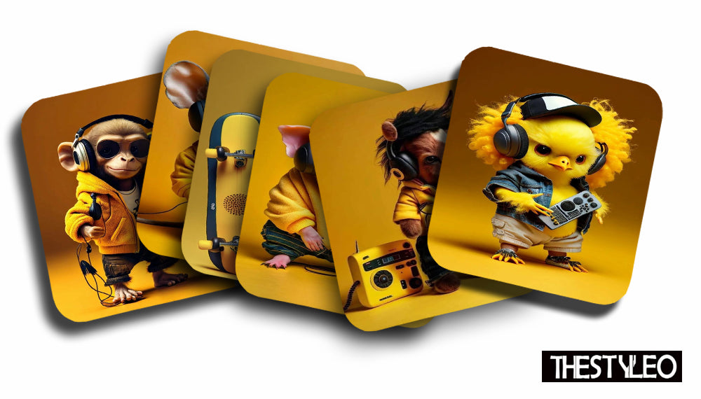 Music Monkey MDF Wooden Printed Square Coasters for Home and Kitchen | Dining Table Decor (Set of 6 Pieces) Music Monkey MDF Wooden Printed Square Coasters for Home and Kitchen | Dining Table Decor (Set of 6 Pieces)