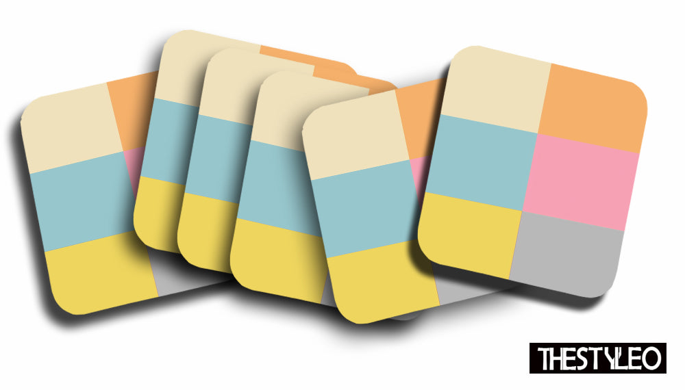 Color Square Designer Printed Square Tea Coasters With Stand (MDF Wooden, Set Of 6 Pieces Coaster And 1 Stand) Color Square Designer Printed Square Tea Coasters With Stand (MDF Wooden, Set Of 6 Pieces Coaster And 1 Stand)