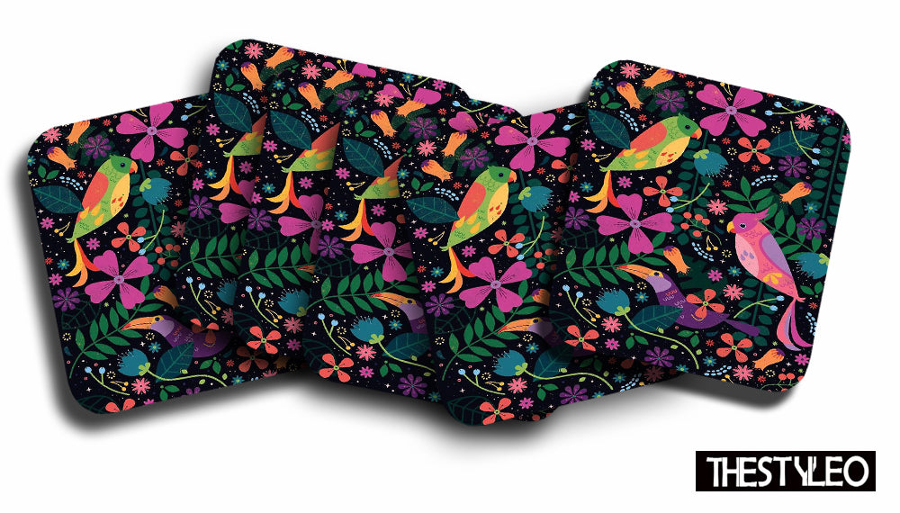 Multicolours Designer Printed Square Tea Coasters With Stand (MDF Wooden, Set Of 6 Pieces Coaster And 1 Stand) Multicolours Designer Printed Square Tea Coasters With Stand (MDF Wooden, Set Of 6 Pieces Coaster And 1 Stand)