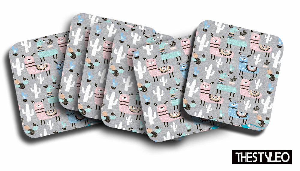 Llama Pattern Designer Printed Square Tea Coasters With Stand (MDF Wooden, Set Of 6 Pieces Coaster And 1 Stand) Llama Pattern Designer Printed Square Tea Coasters With Stand (MDF Wooden, Set Of 6 Pieces Coaster And 1 Stand)