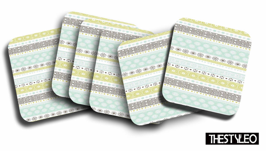 Printed Pattern Designer Printed Square Tea Coasters  (MDF Wooden, Set Of 6 Pieces Coaster)