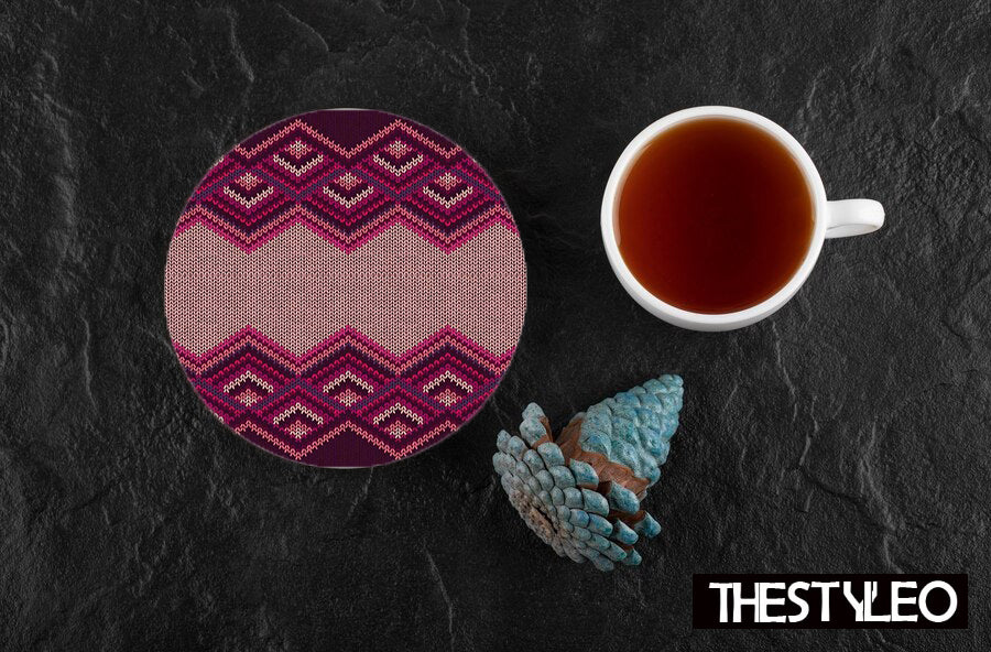 Beautiful knitted fabric pattern Designer Printed Round Tea Coasters (MDF Wooden, Set Of 6 Pieces) Beautiful knitted fabric pattern Designer Printed Round Tea Coasters (MDF Wooden, Set Of 6 Pieces)