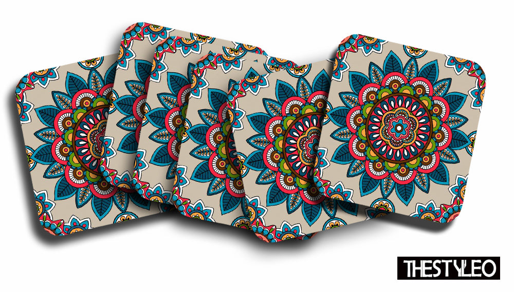 Mandala Wooden Designer Printed Square Tea Coasters (MDF Wooden, Set of 6 Pieces) Mandala Wooden Designer Printed Square Tea Coasters (MDF Wooden, Set of 6 Pieces)