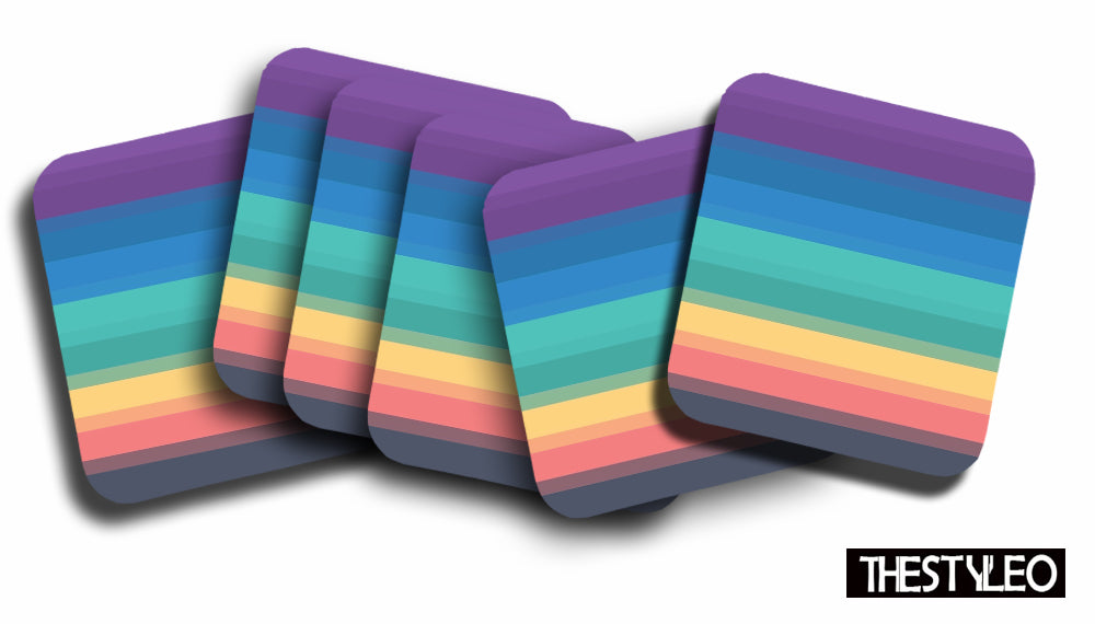 Printed Rainbow Colorful Pattern Designer Printed Square Tea Coasters (MDF Wooden, Set Of 6 Pieces Coaster) Printed Rainbow Colorful Pattern Designer Printed Square Tea Coasters (MDF Wooden, Set Of 6 Pieces Coaster)