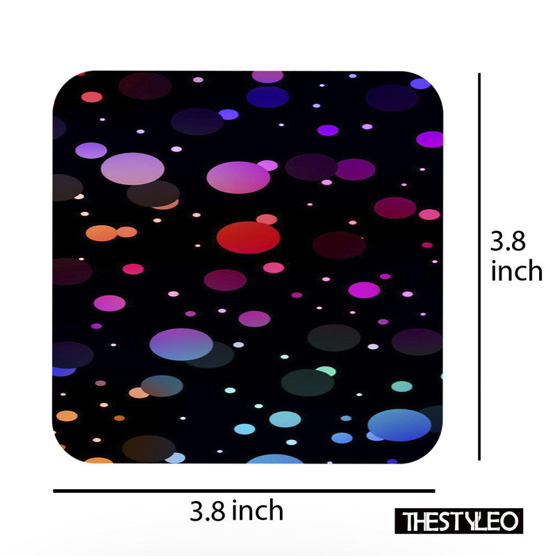 Multi Color Glitter Pattern Designer Printed Square Tea Coasters With Stand (MDF Wooden, Set Of 6 Pieces Coaster) Multi Color Glitter Pattern