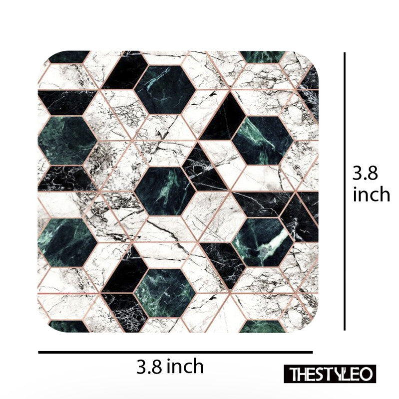 Printed Marble Crose Pattern MDF Wooden Coasters For Home And Kitchen(Set Of 6 Pieces) Printed Marble Crose