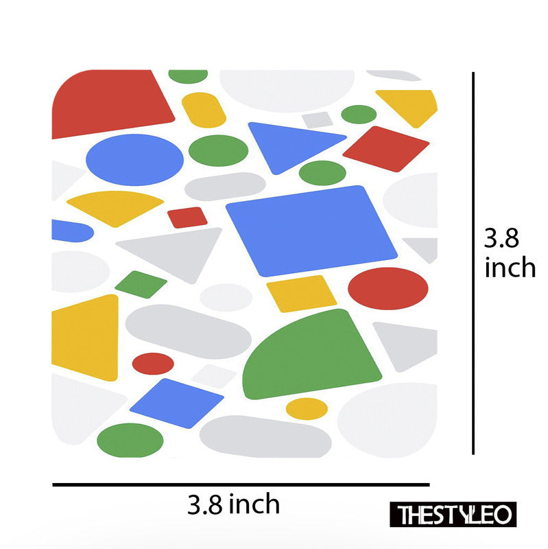 Printed Colorful Squares Pattern Designer Printed Square Tea Coasters With Stand (MDF Wooden, Set Of 6 Pieces Coaster And 1 Stand) Colorful Squares