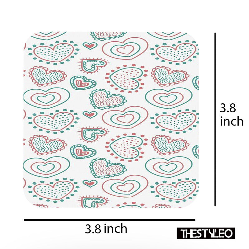 Valentine Pattern Designer Printed Square Tea Coasters With Stand (MDF Wooden, Set Of 6 Pieces Coaster And 1 Stand) Valentine Pattern