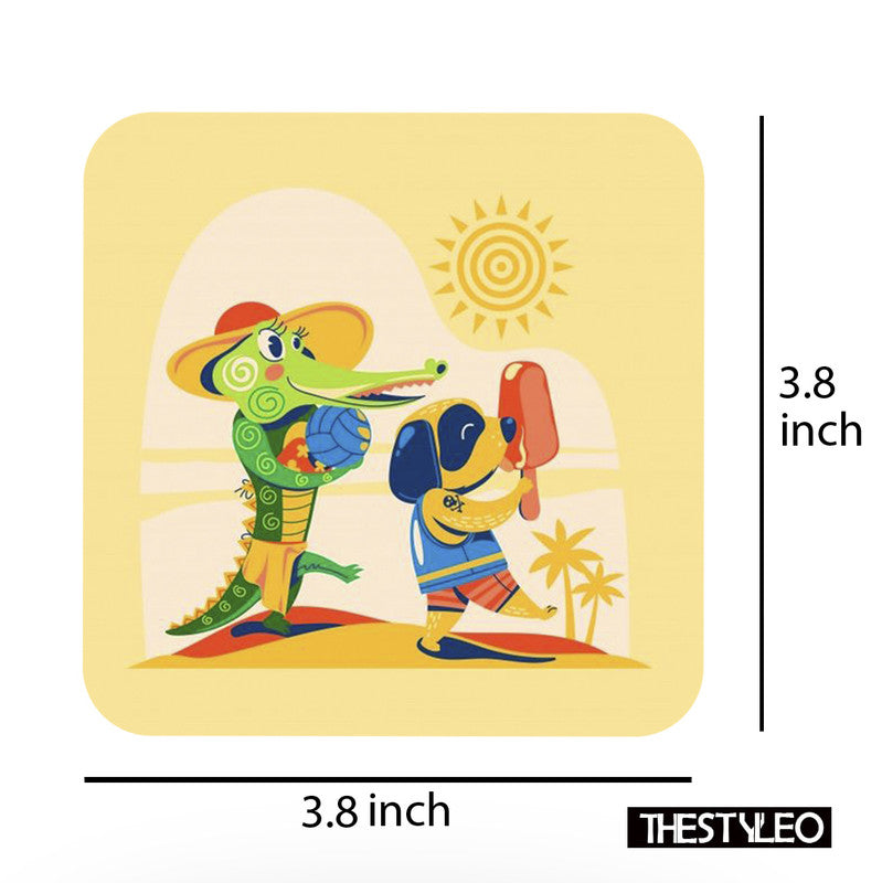 Cute Crocodile Wooden Designer Printed Square Tea Coasters (MDF Wooden,Setof 6 Pieces) Cute Crocodile Wooden