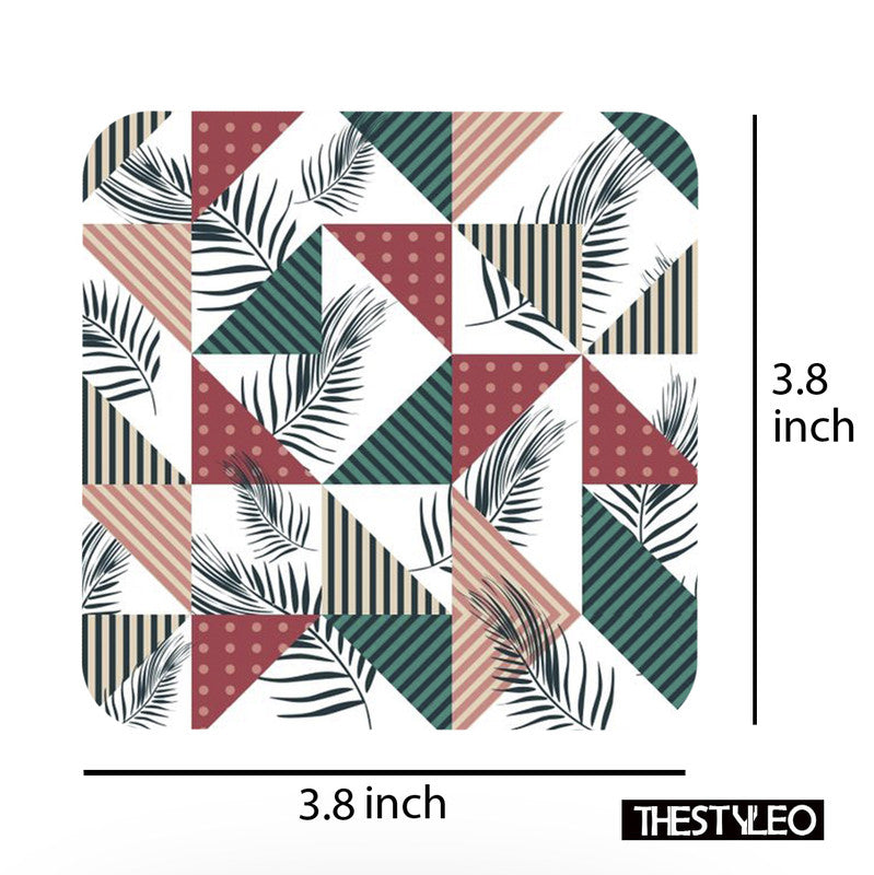 Printed Marble Leaf Pattern MDF Wooden Coasters For Home And Kitchen(Set Of 6 Pieces) Printed Marble Leaf