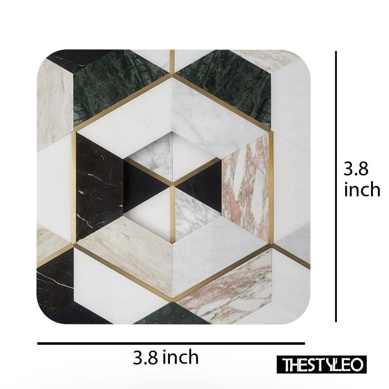 Printed Marble Pattern MDF Wooden Coasters For Home And Kitchen(Set Of 6 Pieces) Printed Marble