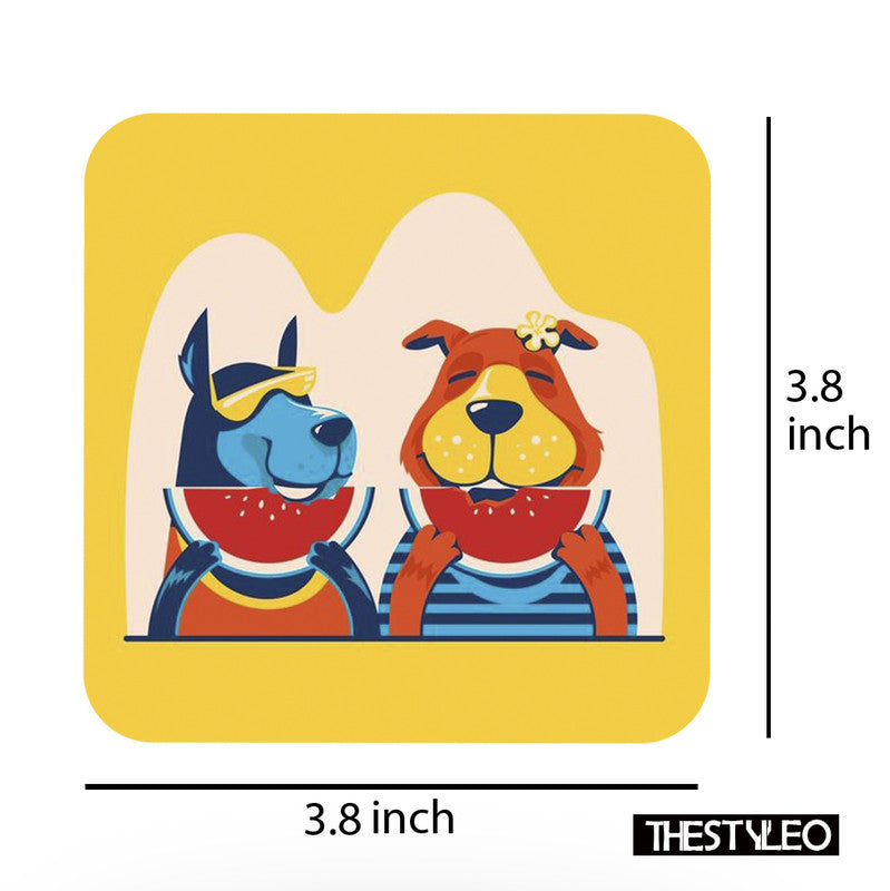 Cute Dogs Wooden Designer Printed Square Tea Coasters (MDF Wooden,Setof 6 Pieces) Cute Dogs Wooden