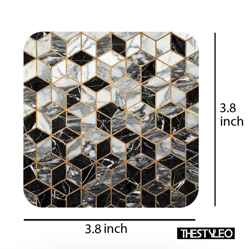 Printed Marble Shine Pattern MDF Wooden Coasters For Home And Kitchen(Set Of 6 Pieces) Printed Marble Shine