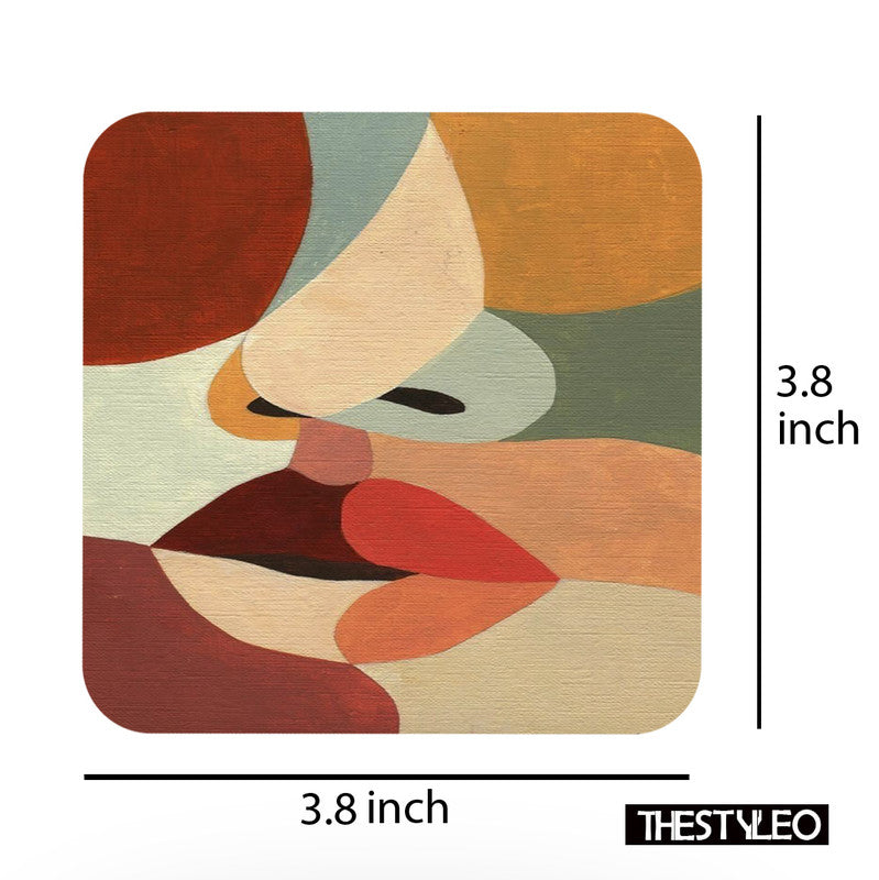 Abstract Art Designer Printed Square Tea Coasters With Stand (MDF Wooden, Set Of 6 Pieces Coaster And 1 Stand) Abstract Art