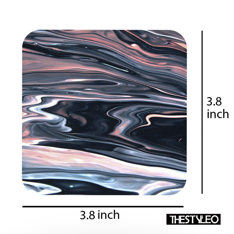 Aesthetic Marble Designer Printed Square Tea Coasters With Stand (MDF Wooden, Set Of 6 Pieces Coaster And 1 Stand) Aesthetic Marble