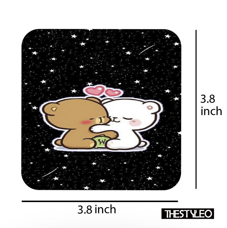 Printed Love Pattern Designer Printed Square Tea Coasters With Stand (MDF Wooden, Set Of 6 Pieces Coaster And 1 Stand) Love Pattern