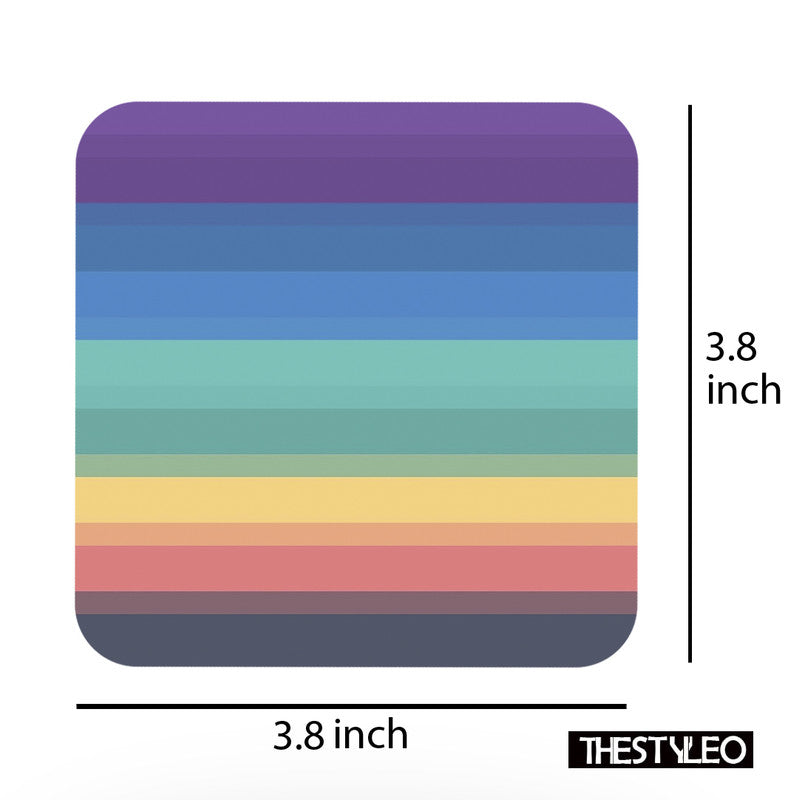 Printed Rainbow Colorful Pattern Designer Printed Square Tea Coasters With Stand (MDF Wooden, Set Of 6 Pieces Coaster And 1 Stand) Rainbow Colorful