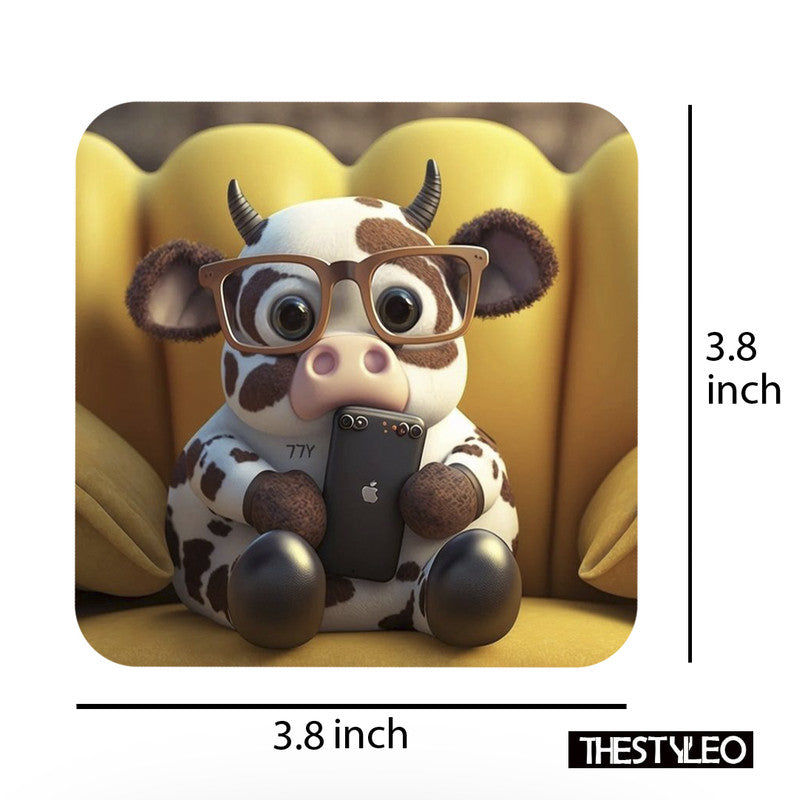 Cute Panda MDF Wooden Printed Square Coasters for Home and Kitchen | Dining Table Decor (Set of 6 Pieces) Cute Panda MDF Wooden Printed Coasters