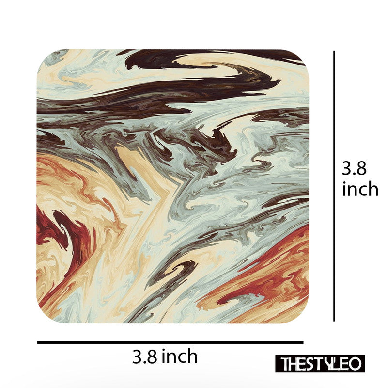 Marble Pattern Designer Printed Square Tea Coasters With Stand (MDF Wooden, Set Of 6 Pieces Coaster And 1 Stand) Marble Pattern