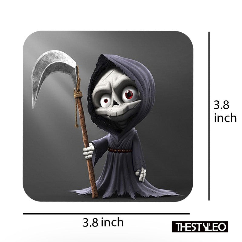 Cute Little Ghost MDF Wooden Printed Square Coasters for Home and Kitchen | Dining Table Decor (Set of 6 Pieces) Cute Little Ghost MDF Wooden Printed Coasters