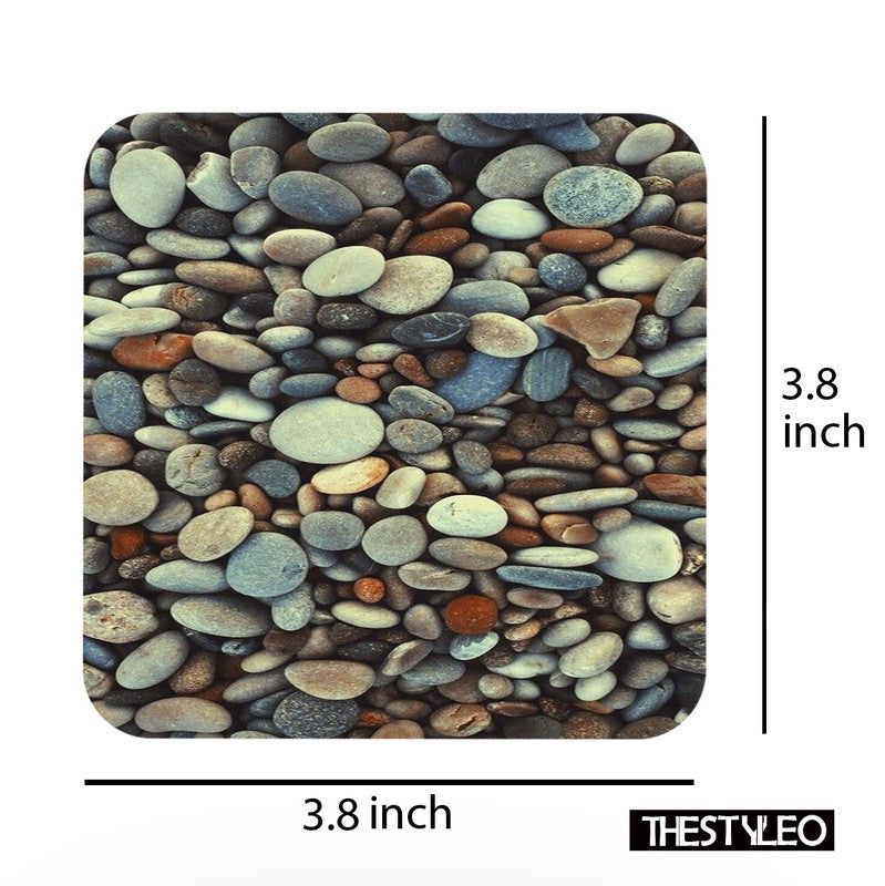 Printed Multi - Pebbles Pattern Designer Printed Square Tea Coasters (MDF Wooden, Set Of 6 Pieces Coaster) Multi - Pebbles