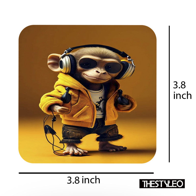 Music Monkey MDF Wooden Printed Square Coasters for Home and Kitchen | Dining Table Decor (Set of 6 Pieces) Music Monkey MDF Wooden Printed Coasters
