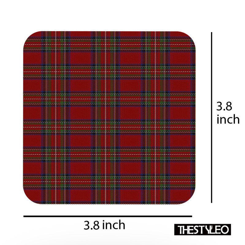 Printed Red Pattern Designer Printed Square Tea Coasters With Stand (MDF Wooden, Set Of 6 Pieces Coaster And 1 Stand) Red Pattern