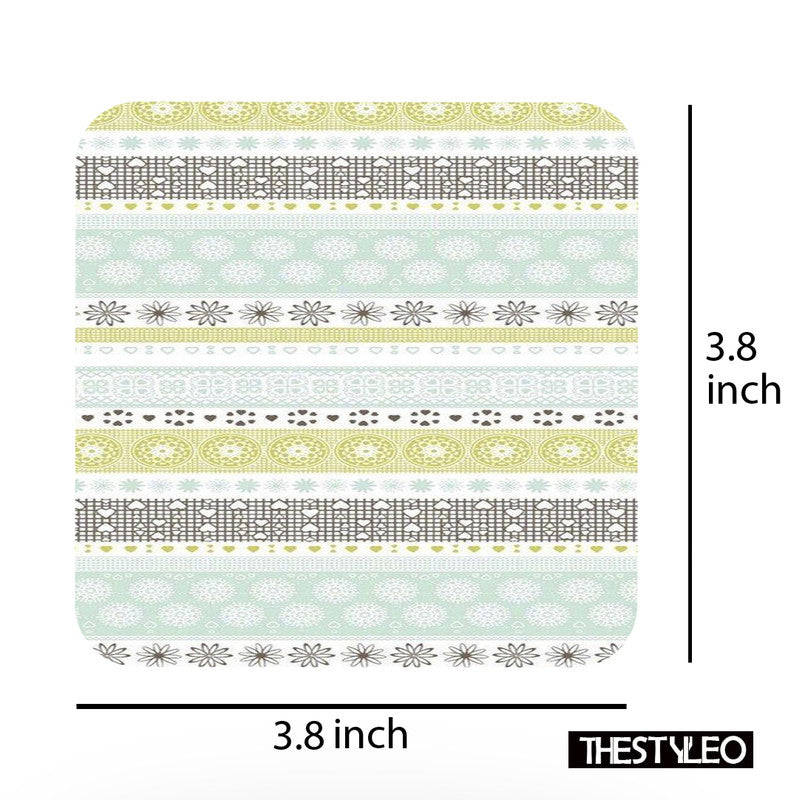 Printed Pattern Designer Printed Square Tea Coasters With Stand (MDF Wooden, Set Of 6 Pieces Coaster) Pattern