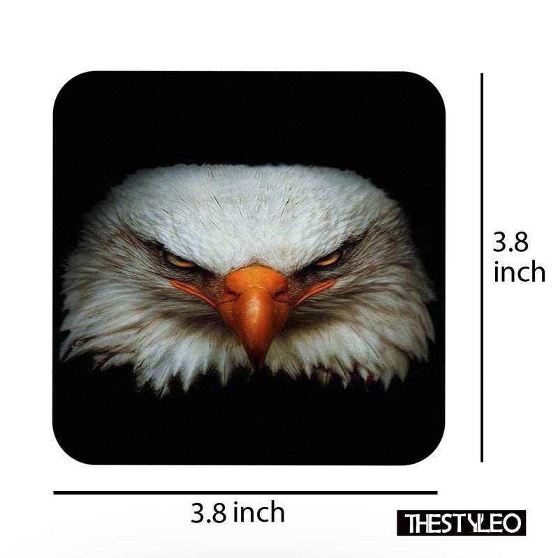 Eagle Pattern MDF Wooden Printed Square Coasters for Home and Kitchen | Dining Table Decor (Set of 6 Pieces) Eagle Pattern MDF Wooden Printed Coasters