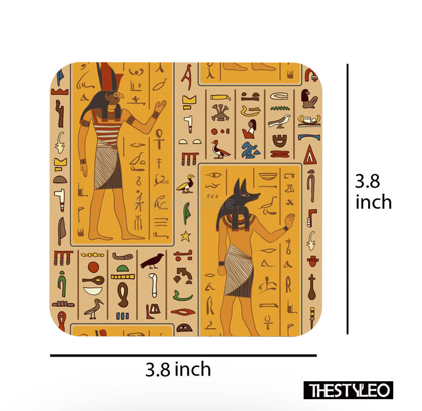 Egyptian Gods Printed Mdf Wooden Printed Square Coasters For Home And Kitchen | Dining Table Decor (Set Of 6 Pieces) Egyptian Gods