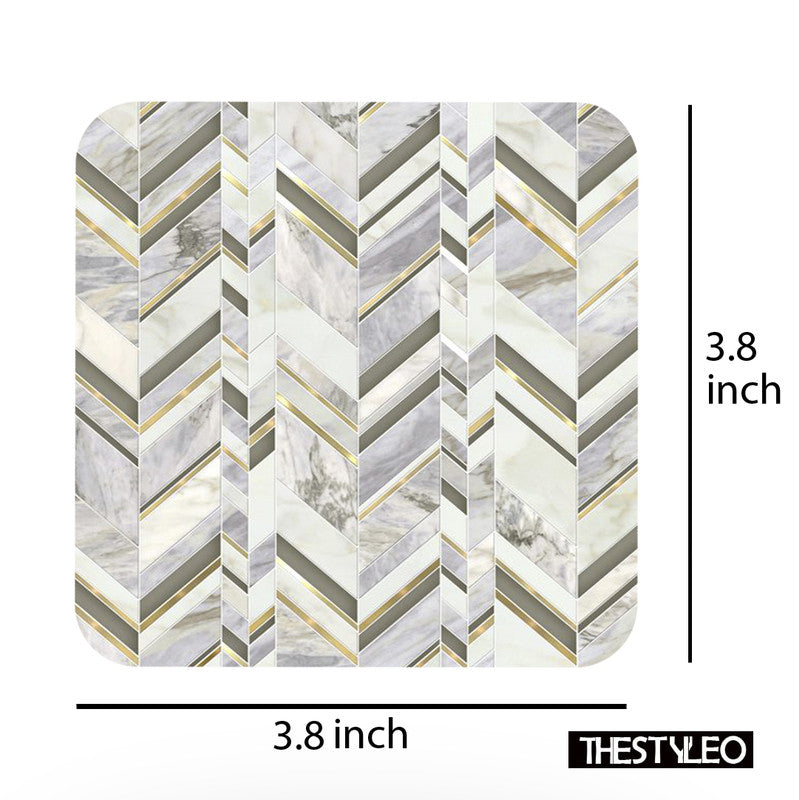 Printed Marble White Pattern MDF Wooden Coasters For Home And Kitchen(Set Of 6 Pieces) Printed Marble White
