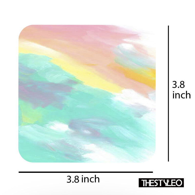 Watercolor Paint Designer Printed Square Tea Coasters With Stand (MDF Wooden, Set Of 6 Pieces Coaster And 1 Stand) Watercolor Paint