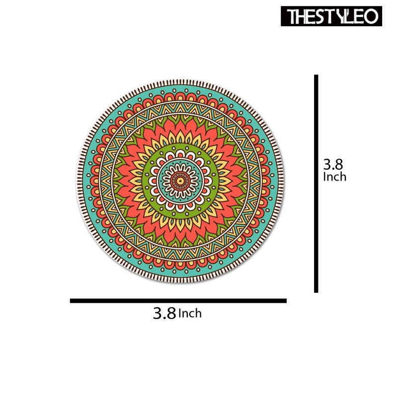Colorful Mandala Designer Printed Round Tea Coasters (MDF Wooden, Set Of 6 Pieces) Colorful Mandala