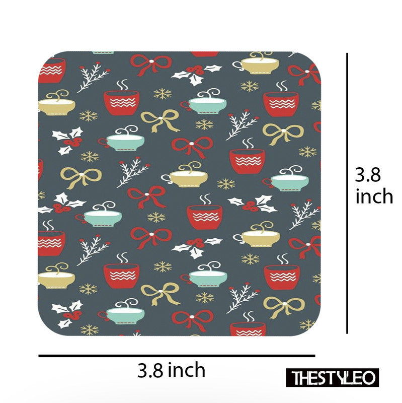 Printed Coffee Pattern Designer Printed Square Tea Coasters With Stand (MDF Wooden, Set Of 6 Pieces Coaster And 1 Stand) Coffee Pattern