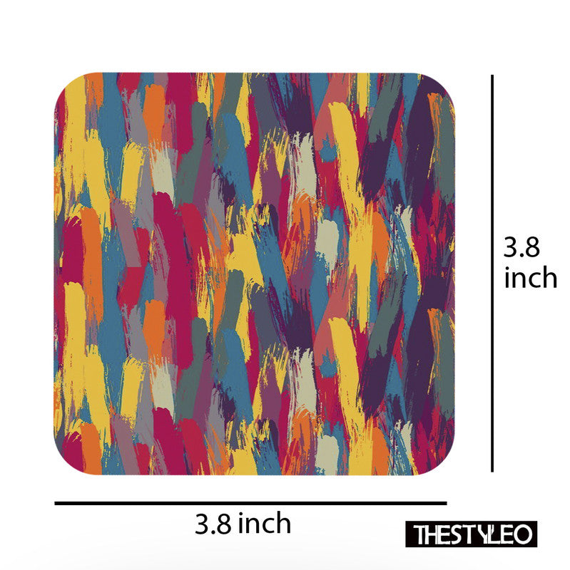 Paint Pattern Designer Printed Square Tea Coasters With Stand (MDF Wooden, Set Of 6 Pieces Coaster And 1 Stand) Paint Pattern