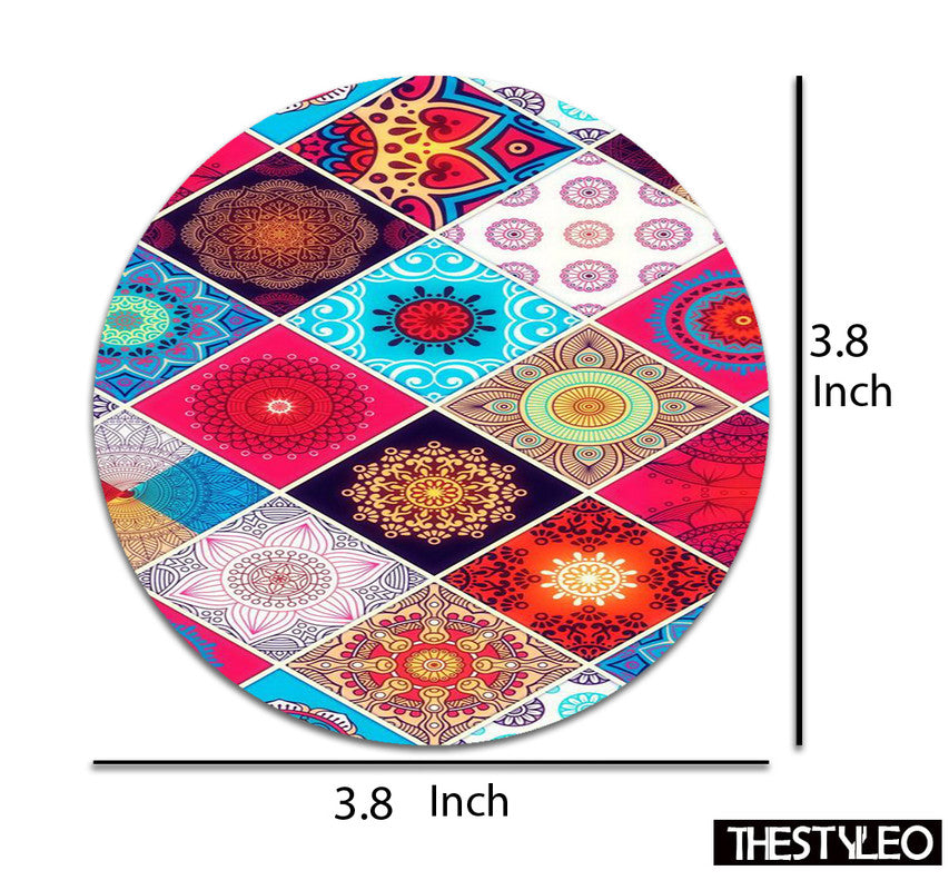 Mandala Pattern Designer Printed Round Tea Coasters (MDF Wooden, Set Of 6 Pieces) Mandala Pattern