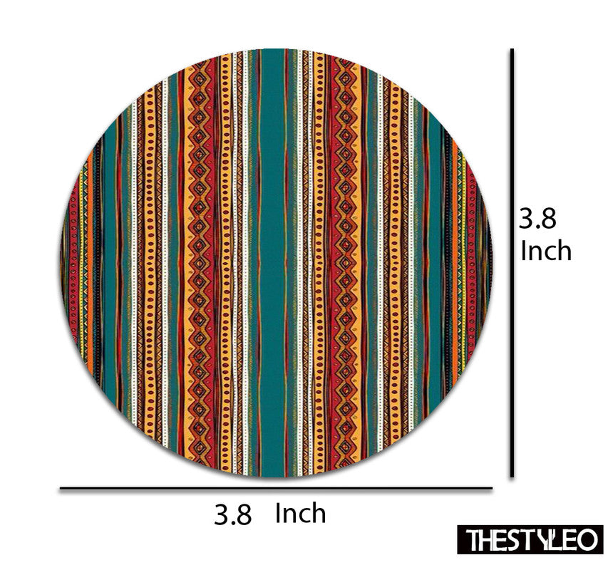 Floral Pattern Designer Printed Round Tea Coasters (MDF Wooden, Set Of 6 Pieces) Floral Pattern