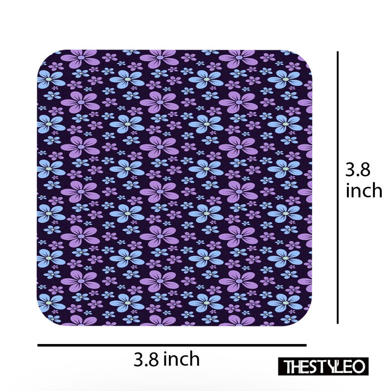 Floral Pattern Designer Printed Square Tea Coasters With Stand (MDF Wooden, Set Of 6 Pieces Coaster And 1 Stand) Floral Pattern