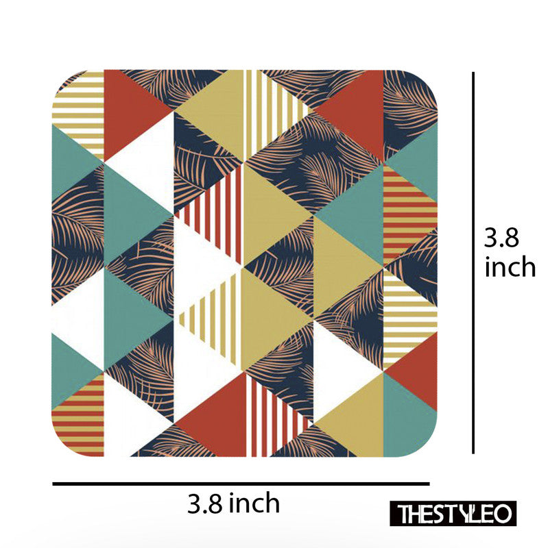 Printed Marble Palm Leaf Pattern MDF Wooden Coasters For Home And Kitchen(Set Of 6 Pieces) Printed Marble Palm Leaf