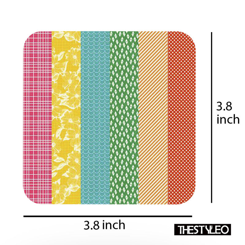 Colorful Patterns Wooden Designer Printed Square Tea Coasters (MDF Wooden, Set of 6 Pieces) Colorful Patterns Wooden