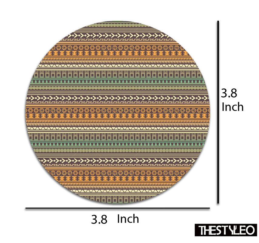 Colorful Ethnic Designer Printed Round Tea Coasters (MDF Wooden, Set Of 6 Pieces) Colorful Ethnic