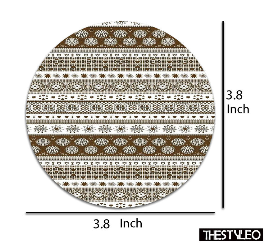 Mehndi Pattern Designer Printed Round Tea Coasters (MDF Wooden, Set Of 6 Pieces) Mehndi Pattern