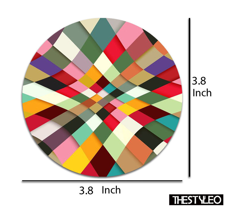 Colorful geometric Designer Printed Round Tea Coasters (MDF Wooden, Set Of 6 Pieces) Colorful geometric