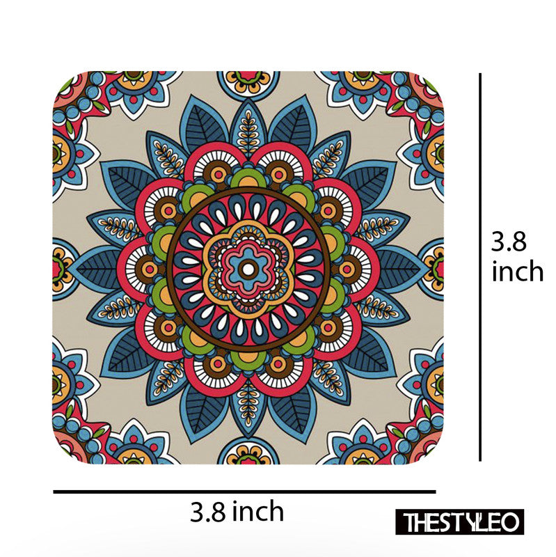Mandala Wooden Designer Printed Square Tea Coasters (MDF Wooden, Set of 6 Pieces) Mandala Wooden