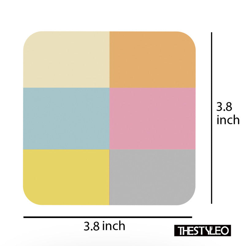 Color Square Designer Printed Square Tea Coasters With Stand (MDF Wooden, Set Of 6 Pieces Coaster And 1 Stand) Color Square