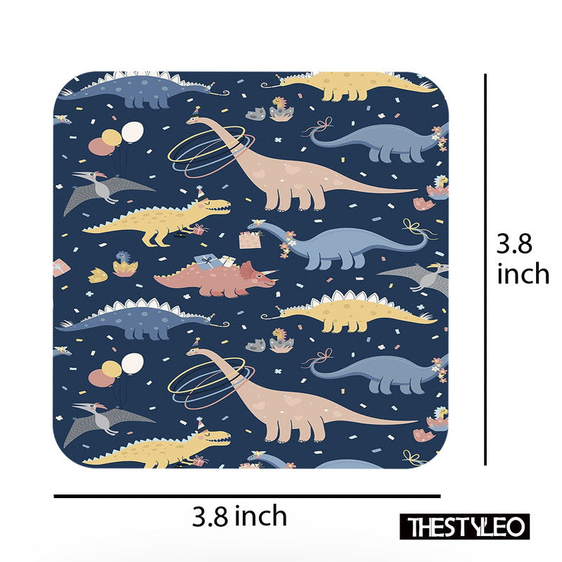 Printed Cute Dragon Pattern Designer Printed Square Tea Coasters With Stand (MDF Wooden, Set Of 6 Pieces Coaster And 1 Stand) Cute Dragon Pattern