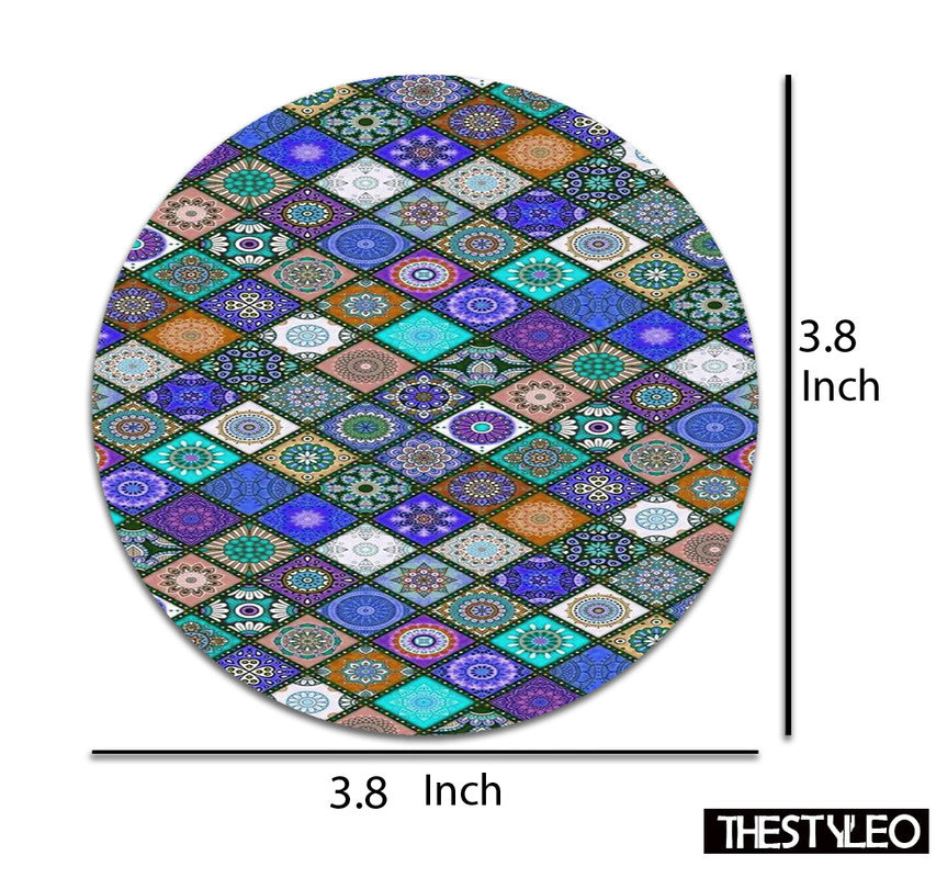 Colorful Pattern Designer Printed Round Tea Coasters (MDF Wooden, Set Of 6 Pieces) Colorful Pattern