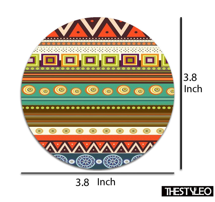 Pattern Designer Printed Round Tea Coasters (MDF Wooden, Set Of 6 Pieces) Pattern